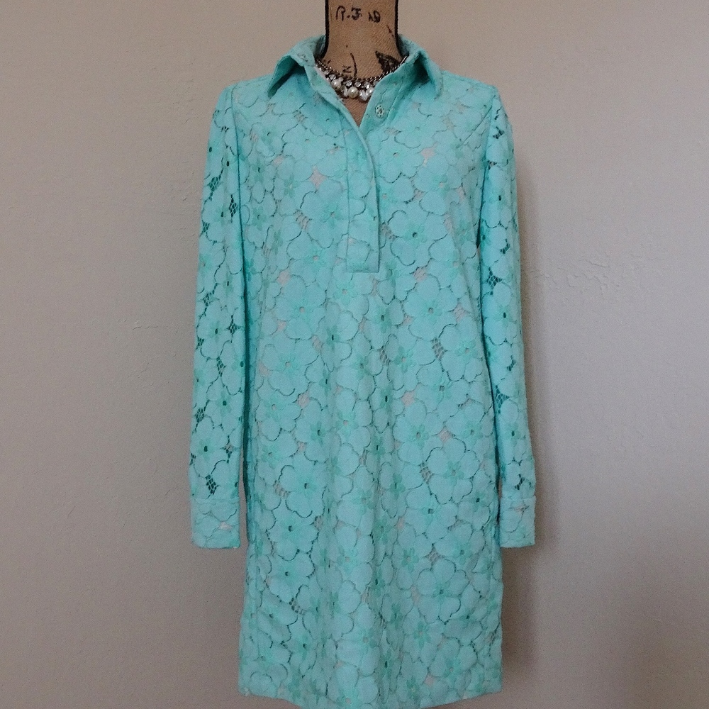 Diane von Furstenberg Turquoise Blue Floral Lace Leandra Shift Dress Size 6 - Picture 8 of 8